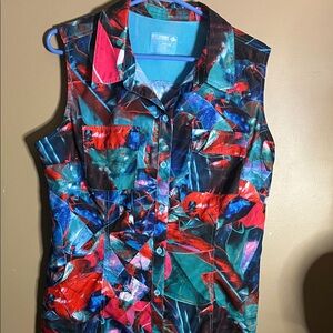 Abstract colourful sleeveless breathable top large